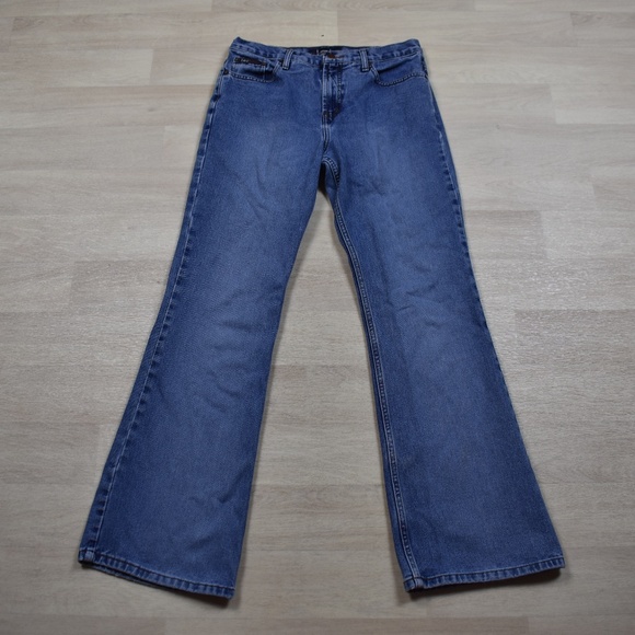 L.E.I Mid rise Flare Jeans Medium Wash Bell Bottom HipHugger Juniors Size 11 VTG - Picture 1 of 9
